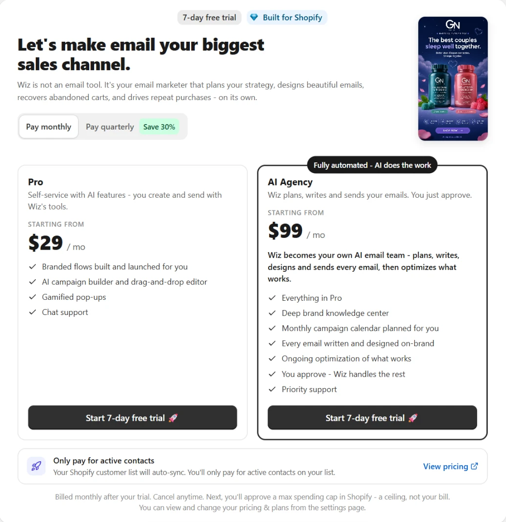 Choosing your plan and starting your 7-day free trial